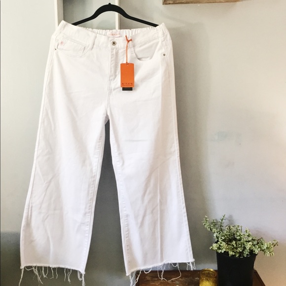 Frayed Culottes Jeans WHITE wide Leg - Picture 11 of 13